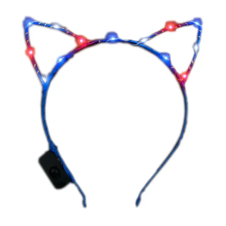 Red White Blue LEDs Kitty Cat Ear Patriotic Headband