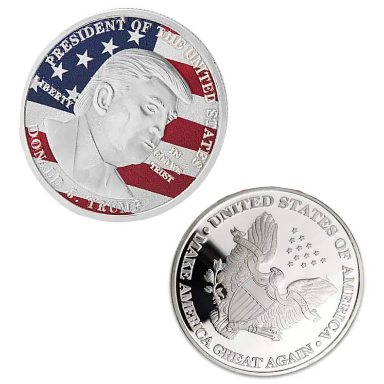45th US President Donald Trump on USA Flag Commemorative Silver Coin