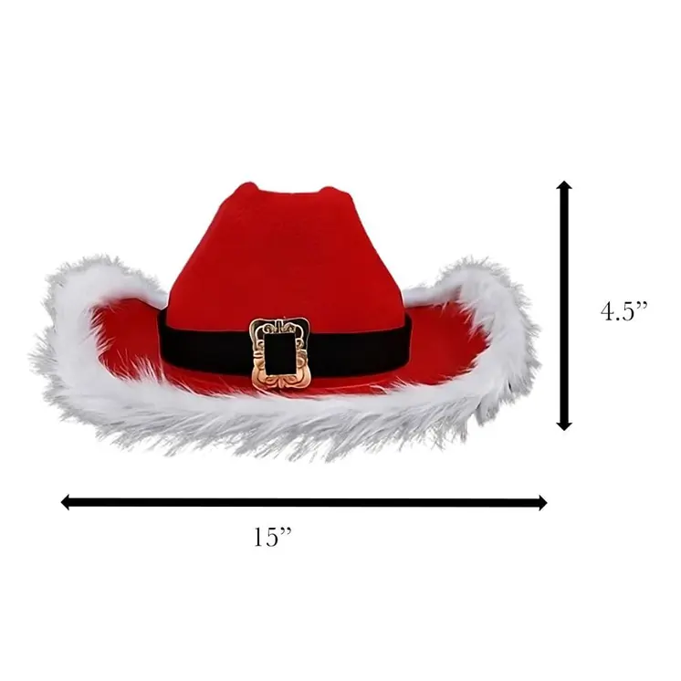 Non Light Up Christmas Cowboy Red Santa Clause Western Holiday Hat