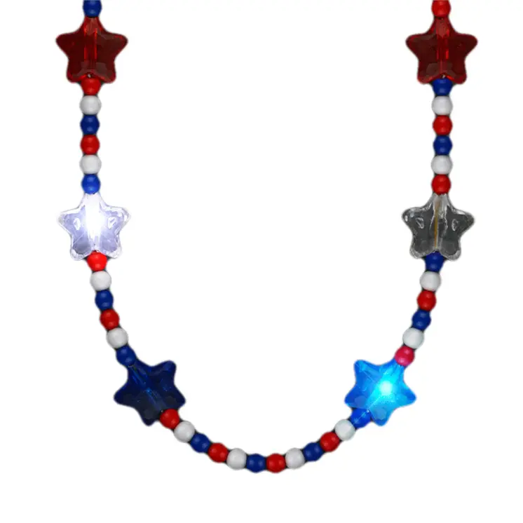 Flashing Patriotic Disco Prism Stars Red White Blue Necklace