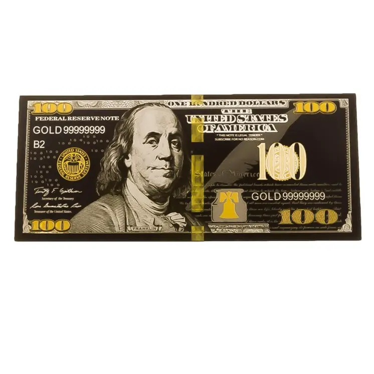 24K Gold Black Plated 100 Dollar Bill Replica Paper Money Currency Banknote Art Commemorative Collectible Holiday Decoration