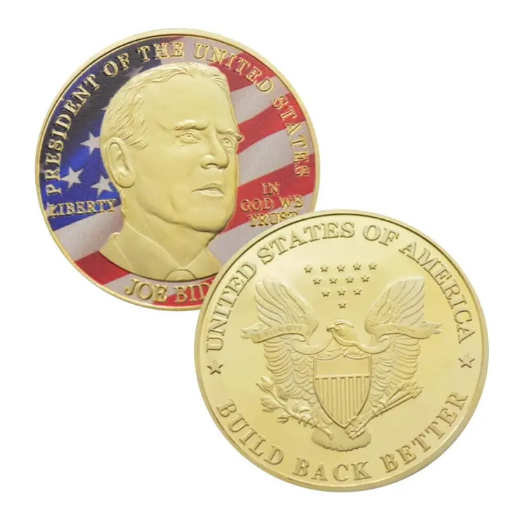 46th US President Joe Biden on USA Flag Commemorative Gold Plated Coin Build Back Better