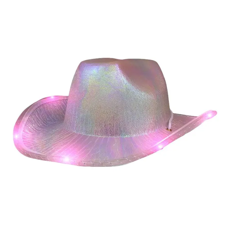 Light Up Glorious Luminous Sheen Metallic Cowboy Space Cowgirl Hat Pink LED