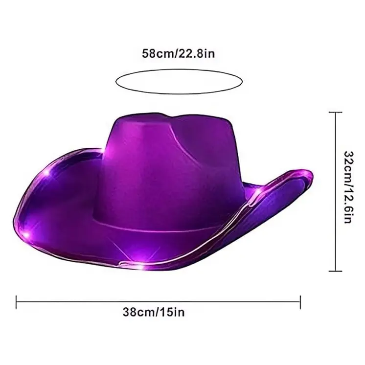 Light Up Shiny Satin Metallic Space Cowboy Hat Purple Pack of 2