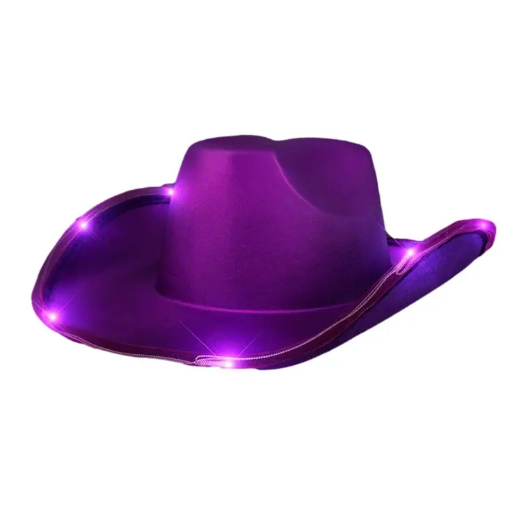 Light Up Shiny Satin Metallic Space Cowboy Hat Purple