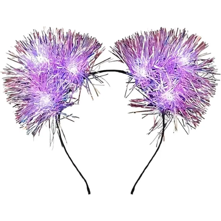 White LED Tinsel Fluffy Cat Ears Headband