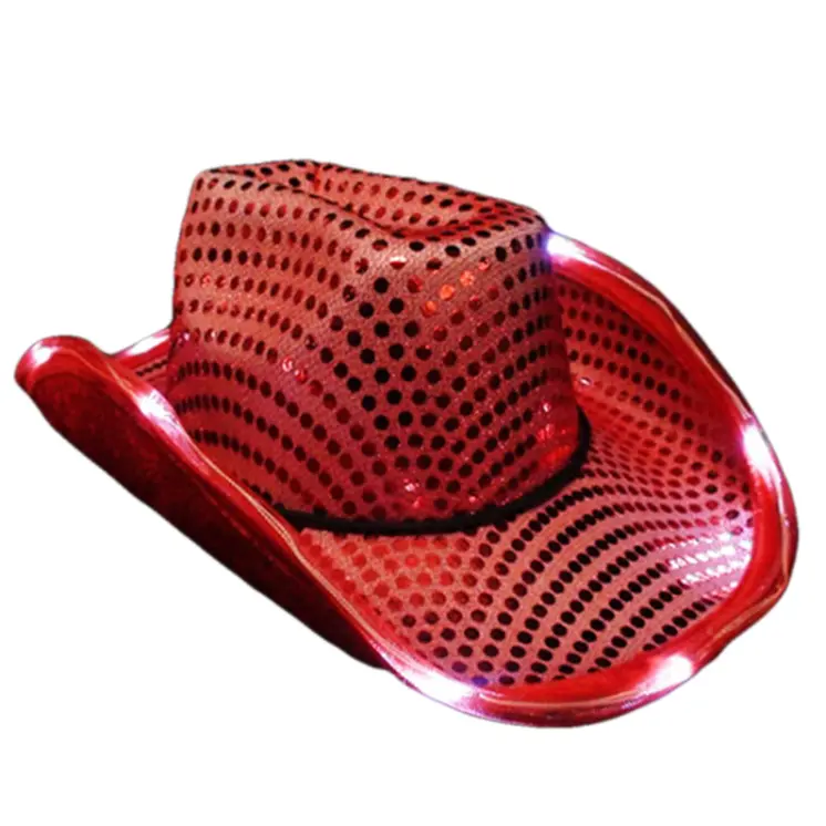 LED Flashing Cowboy Hat with Red Sequins Pack of 2