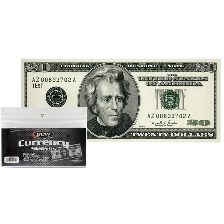 Regular Bills US Currency Clear Sleeves 2 Mil Thickness 1 Unit