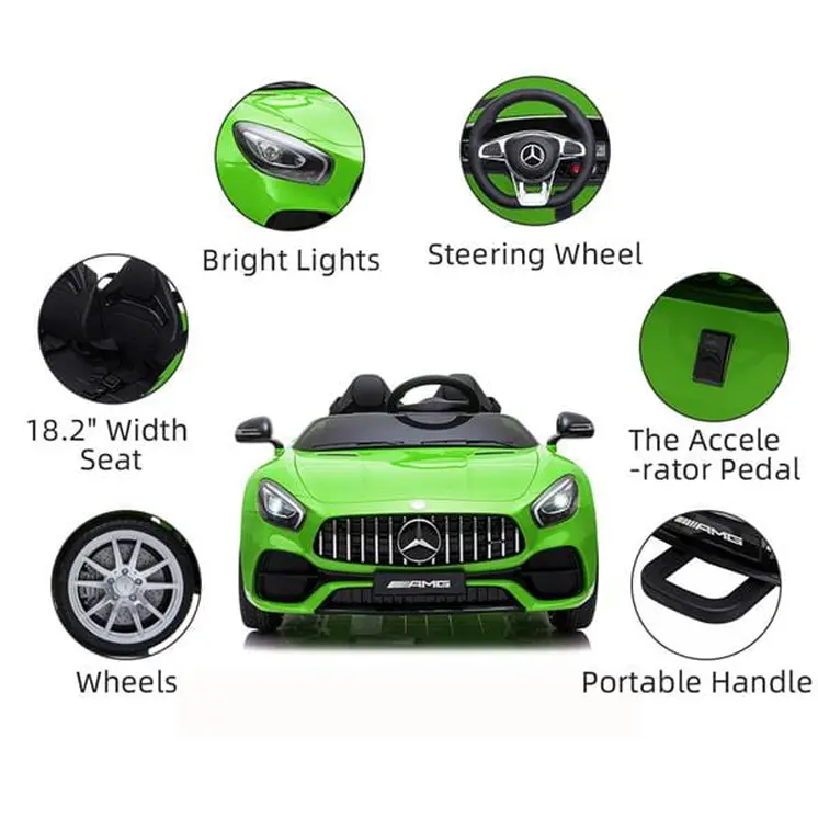 Remote Controlled Officially Licensed Benz GT Dual Drive 12V Car with Music for Kids Green