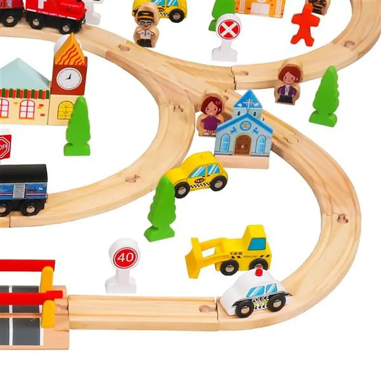 Solid Beech Wood Train Set for Kids
