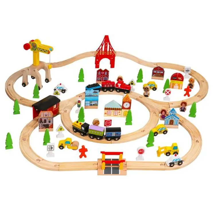 Solid Beech Wood Train Set for Kids