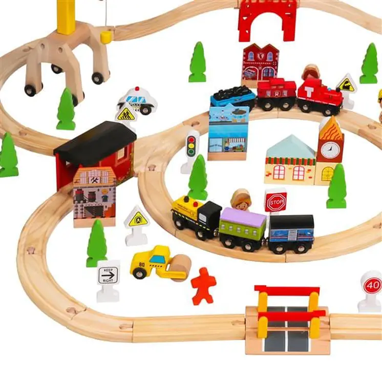 Solid Beech Wood Train Set for Kids