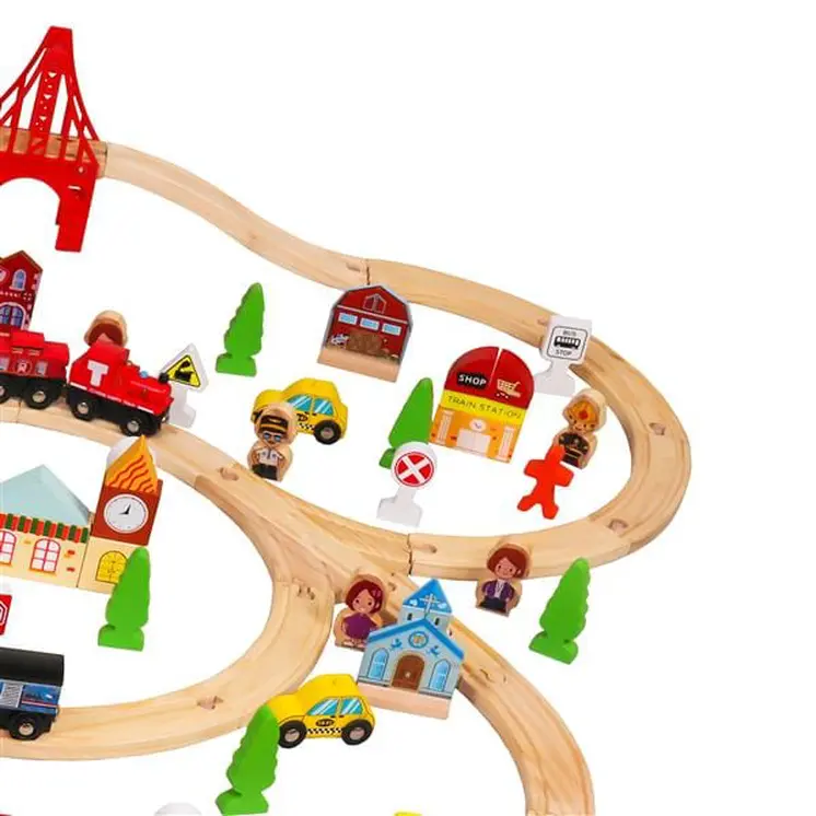 Solid Beech Wood Train Set for Kids