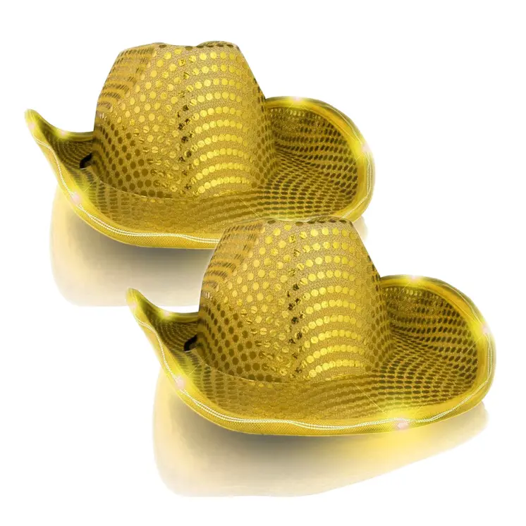 LED Flashing Cowboy Hat with Gold Sequins Pack of 2