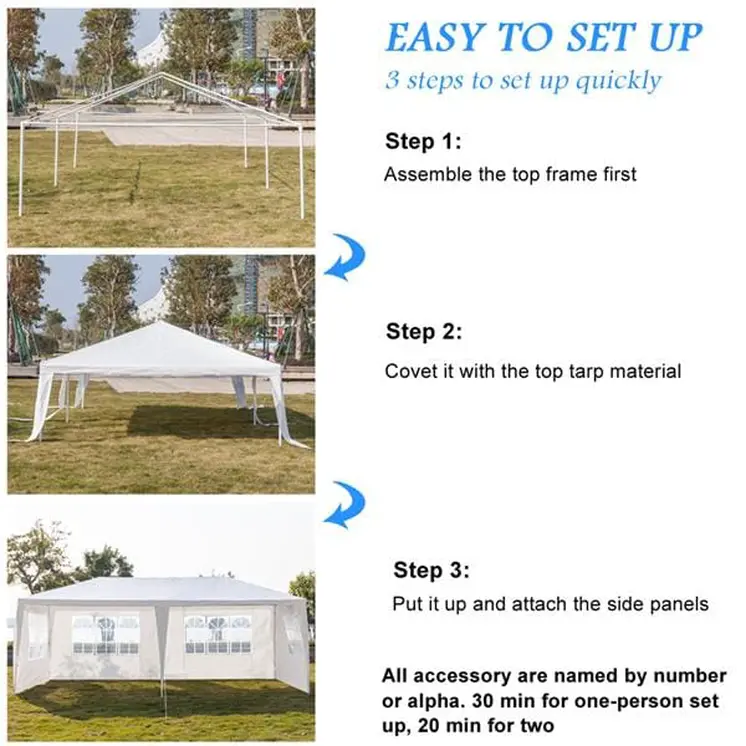Pop up Gazebo Shade Waterproof Party Tent with Spiral Tubes 4 Removable Sides for Wedding Camping Parking and Outdoor Parties