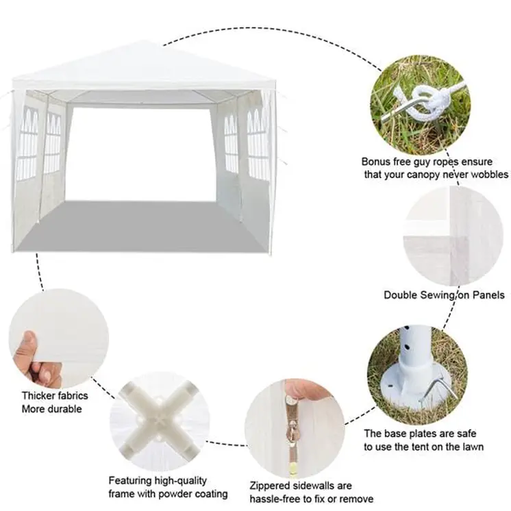 Pop up Gazebo Shade Waterproof Party Tent with Spiral Tubes 4 Removable Sides for Wedding Camping Parking and Outdoor Parties