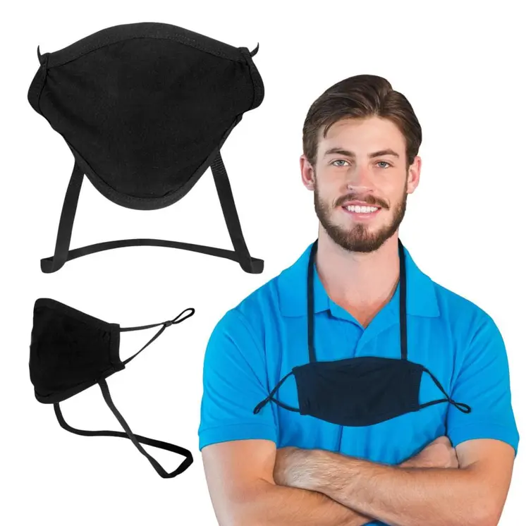 Pack of 1000 Custom Reusable Comfortable Black Cloth Face Mask with Neck Strap