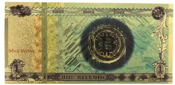 One Bitcoin 24K Gold Plated Foil Banknote Collectors Bill  Non-currency Replica Art Collection