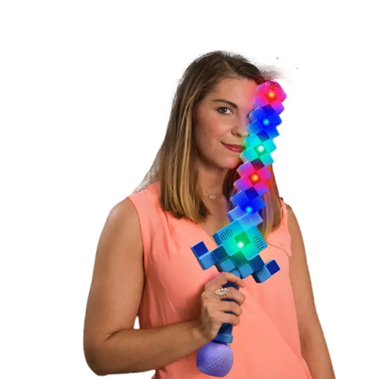 Assorted LED 3D Pixelated Diamond Bubble Sword with Sound