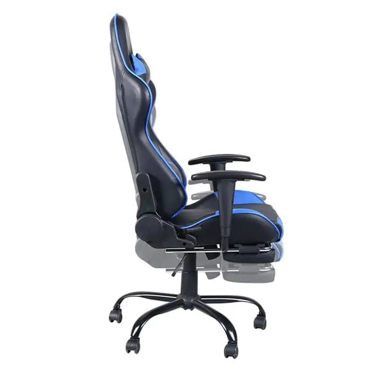 5 Star Feet Ergonomic Home Office and Gaming  Swivel Chair with Footrest Black and Blue