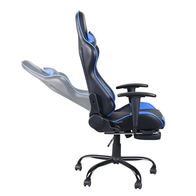 5 Star Feet Ergonomic Home Office and Gaming  Swivel Chair with Footrest Black and Blue