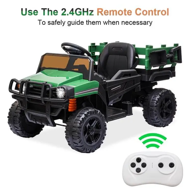 Childrens Car Off Road Vehicle Remote Control LED Lights Music USB 12V 4.5AH Green