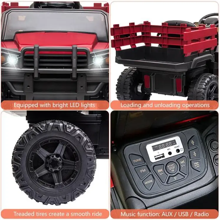 Childrens Car Off Road Vehicle Remote Control LED Lights Music USB 12V 4.5AH Red