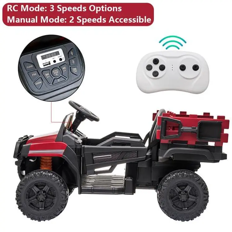 Childrens Car Off Road Vehicle Remote Control LED Lights Music USB 12V 4.5AH Red