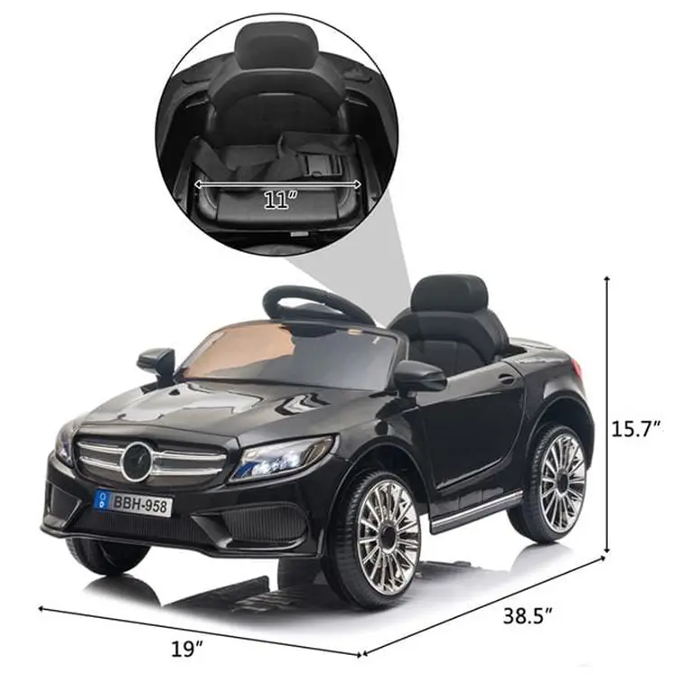 Childrens Car Remote Control LED Lights 12V 2.4GHZ Mica Black