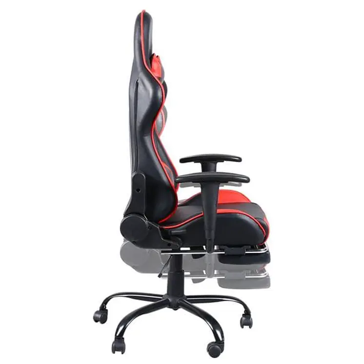 5 Star Feet Ergonomic Home Office and Gaming  Swivel Chair with Footrest Black and Red