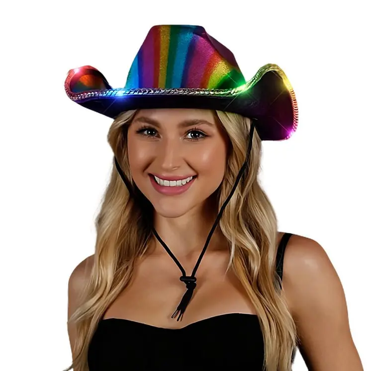 Multicolor Lights Metallic Shine Rainbow Cowboy Hat