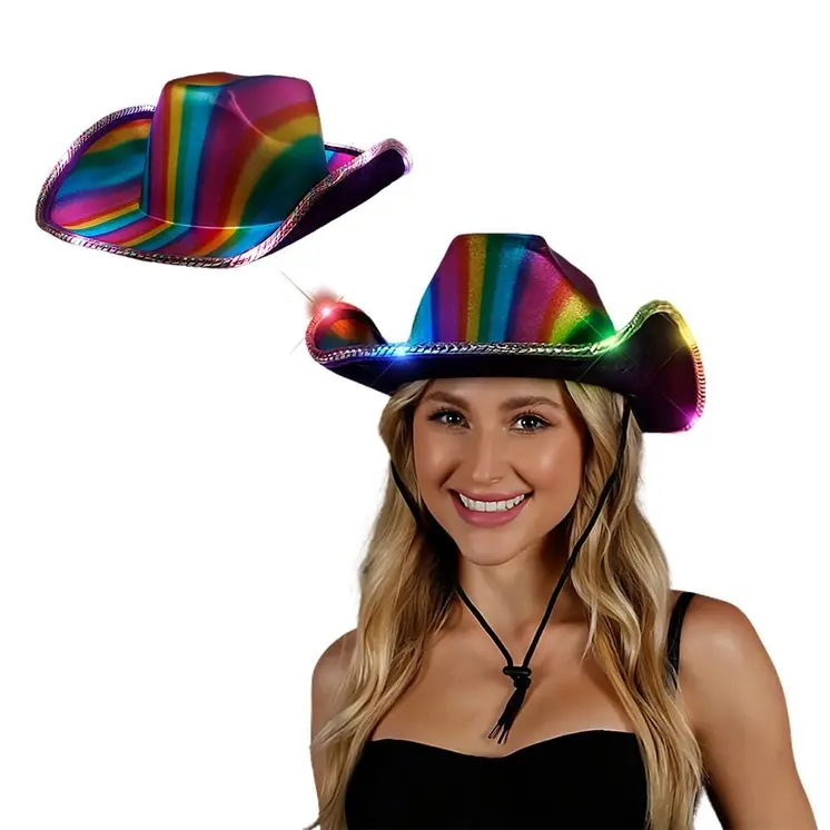 Multicolor Lights Metallic Shine Rainbow Cowboy Hat