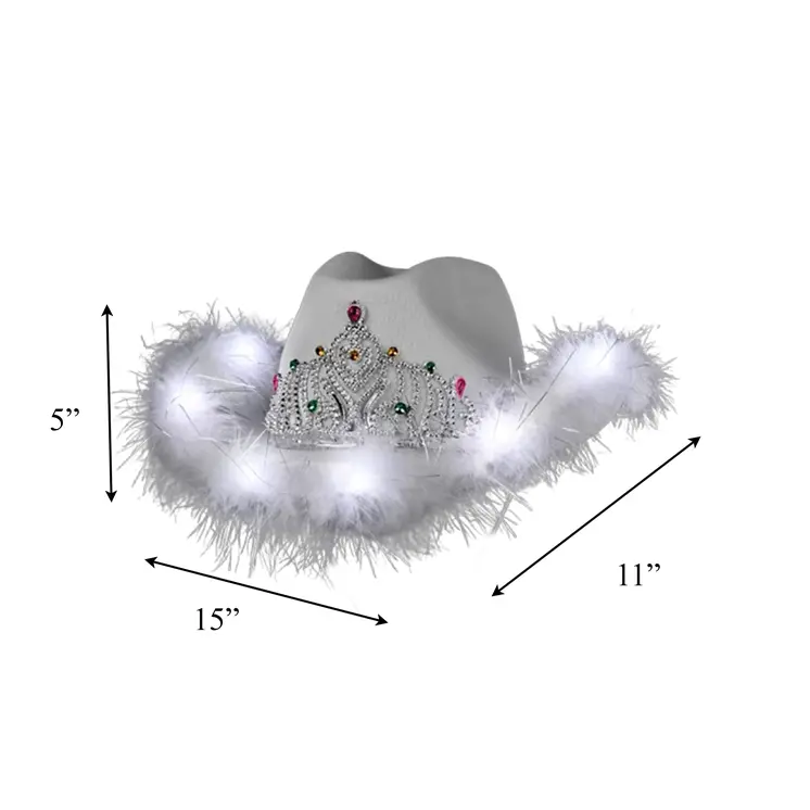 Light Up White Tiara Bridal Cowboy Cowgirl Hat