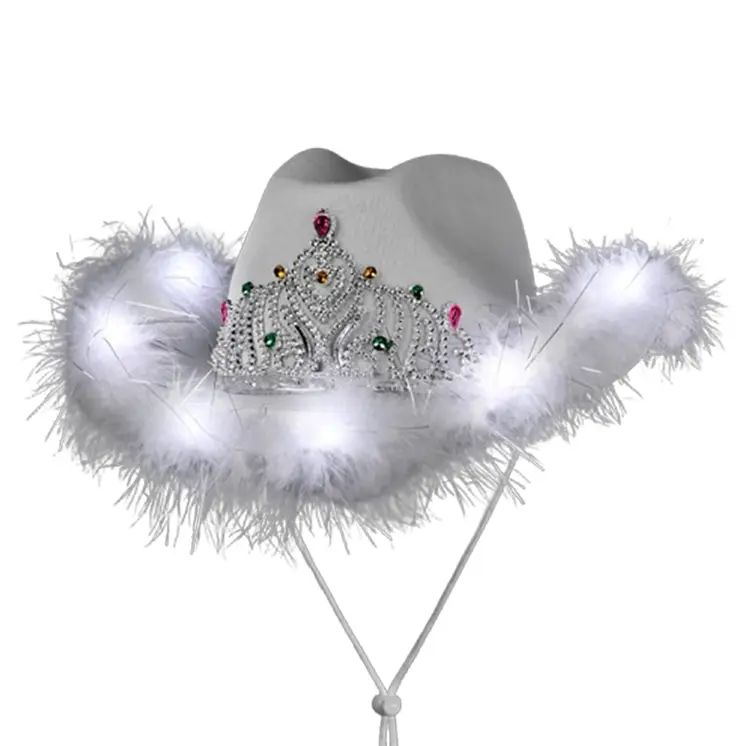 Light Up White Tiara Bridal Cowboy Cowgirl Hat