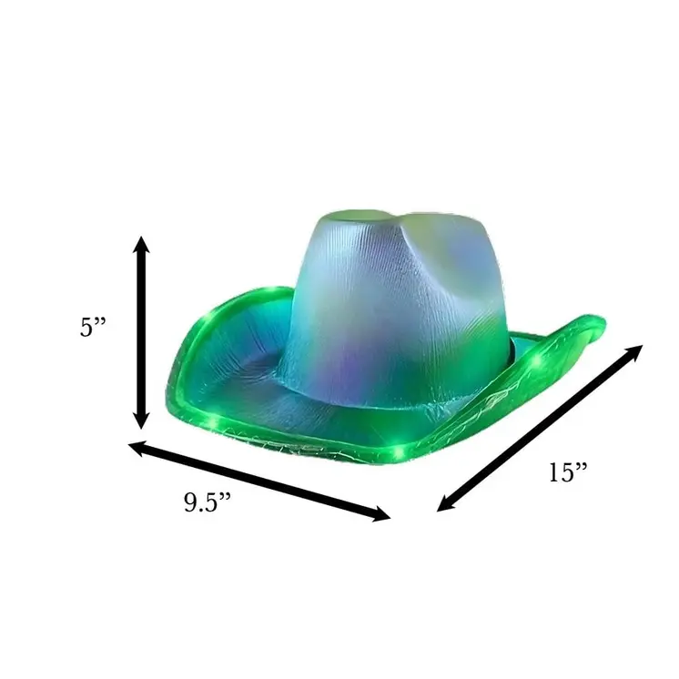 Green Light Up Glorious Luminous Sheen Metallic Cowboy Space Cowgirl Hat