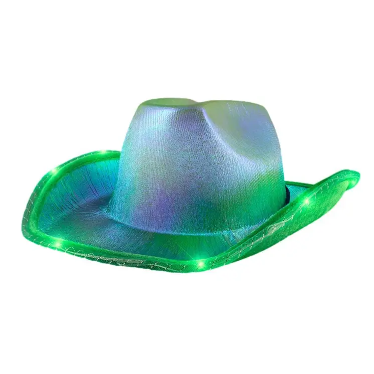 Green Light Up Glorious Luminous Sheen Metallic Cowboy Space Cowgirl Hat