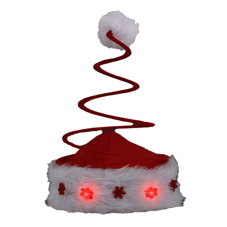 Silly Springy Red Christmas Tree Santa Hat with Flashing Snowflakes