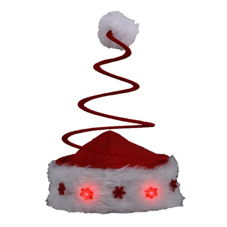 Silly Springy Red Christmas Tree Santa Hat with Flashing Snowflakes