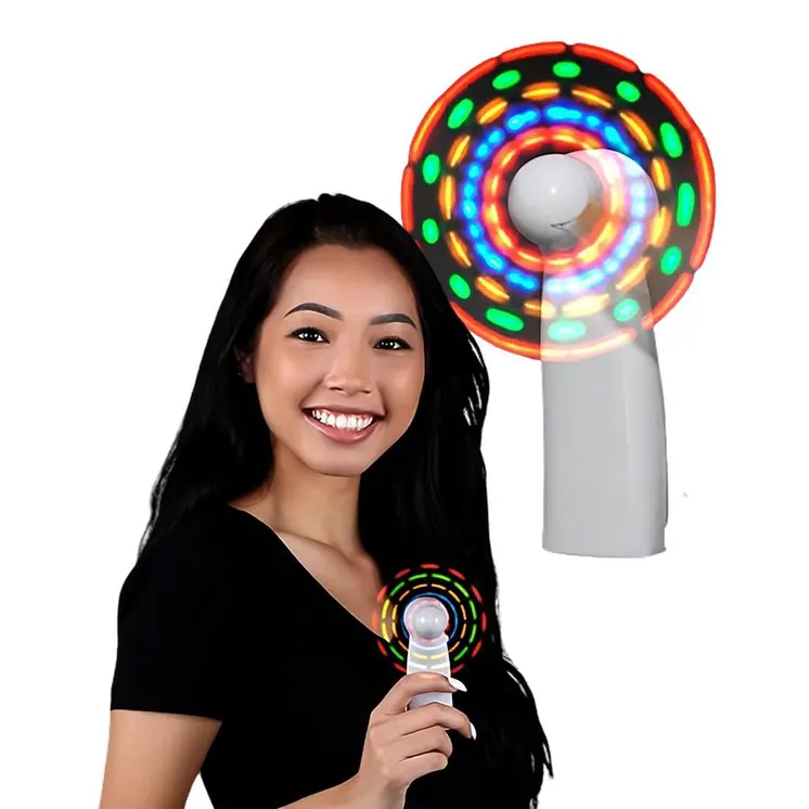 Portable Light Up Mini Cooling Fan with White Handle Battery Operated for Hot Weather