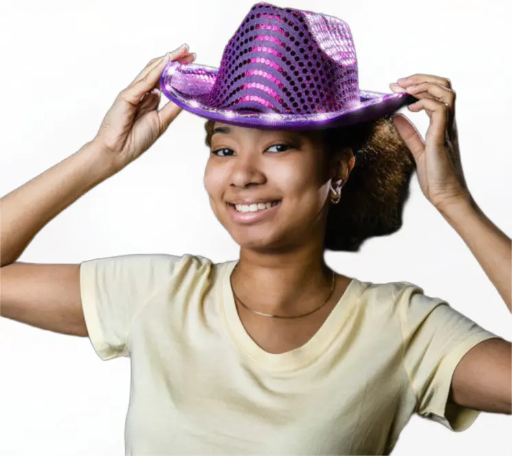 Halloween LED Flashing Cowboy Hat with Purple Sequins Pack of 2