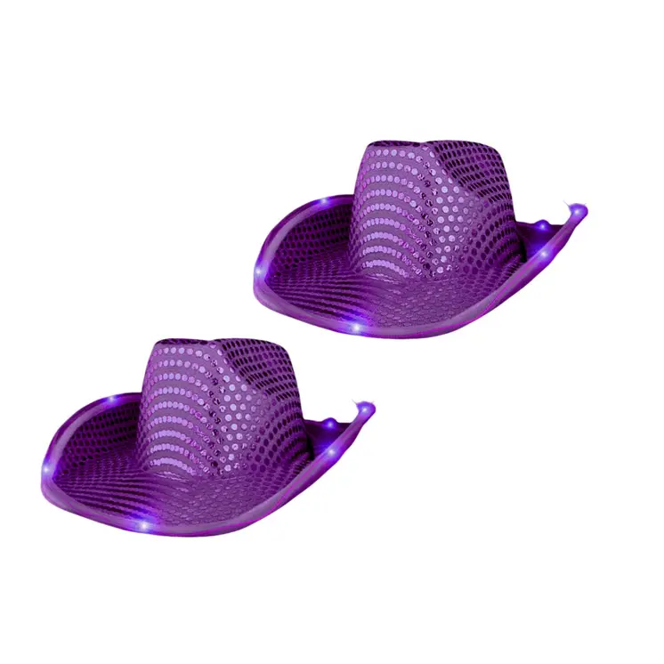Halloween LED Flashing Cowboy Hat with Purple Sequins Pack of 2