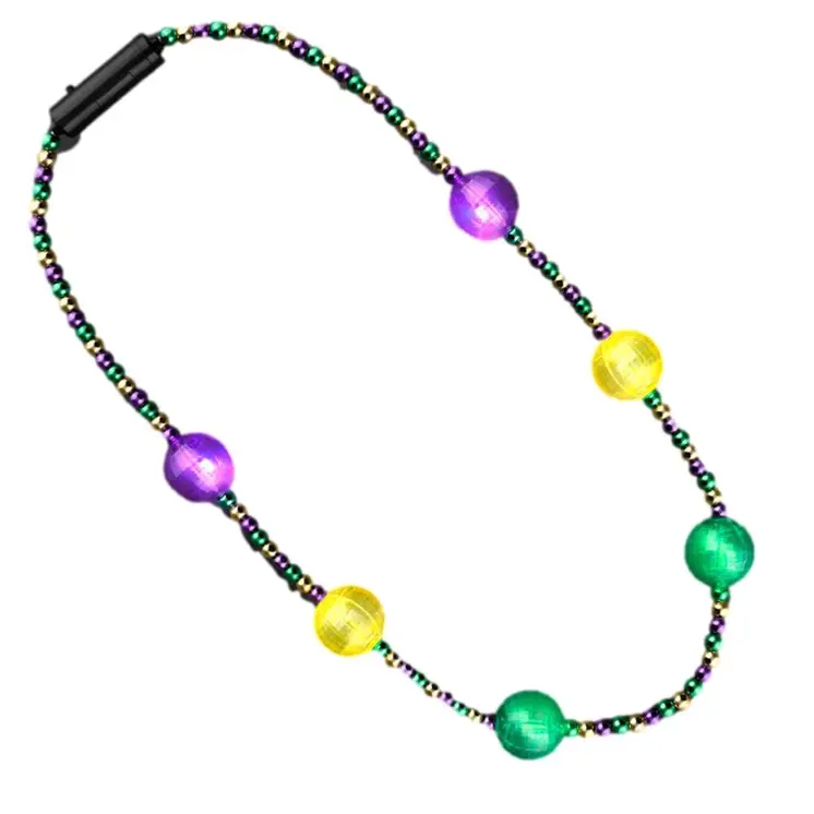 Light Up Purple Green Gold Acrylic Balls in Beaded Necklace for Mardi Gras