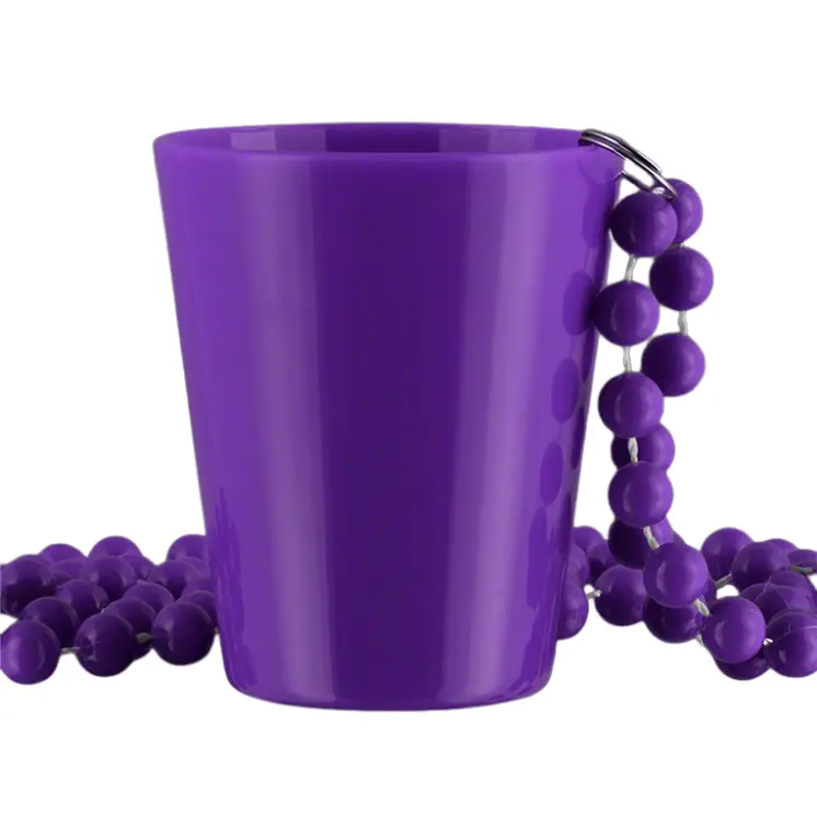 Unlit Purple Shot Glass on Purple Beaded Necklaces for Mardi Gras