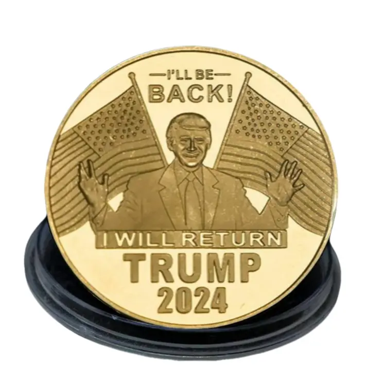I’ll Be Back 2024 Re-elect Trump Gold Plated Collectible Supporters Challenge Coin