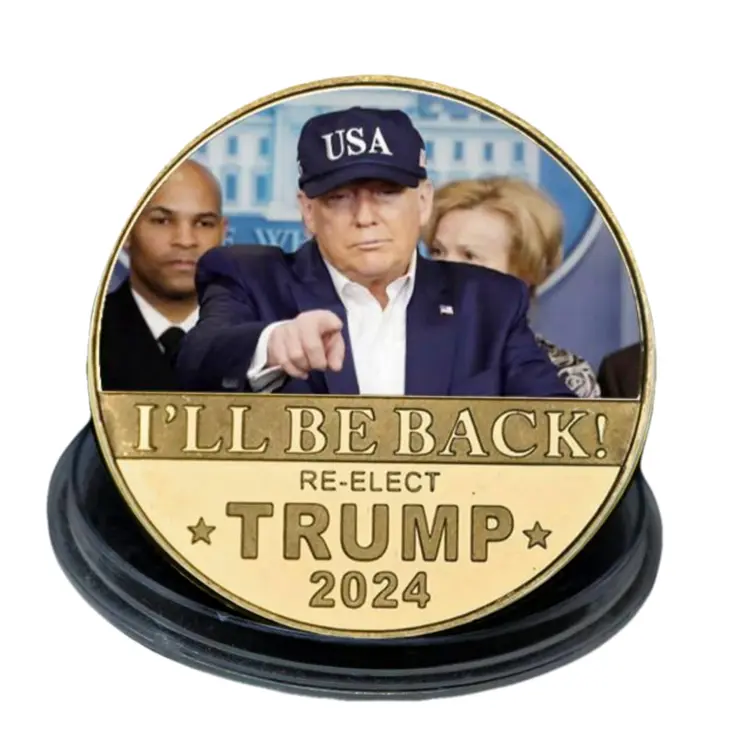 I’ll Be Back 2024 Re-elect Trump Gold Plated Collectible Supporters Challenge Coin
