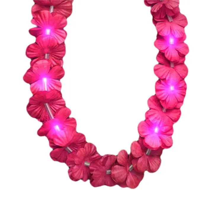 Light Up Hawaiian Flower Lei Necklace Pink