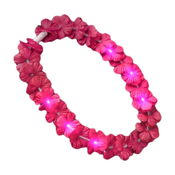 Light Up Hawaiian Flower Lei Necklace Pink
