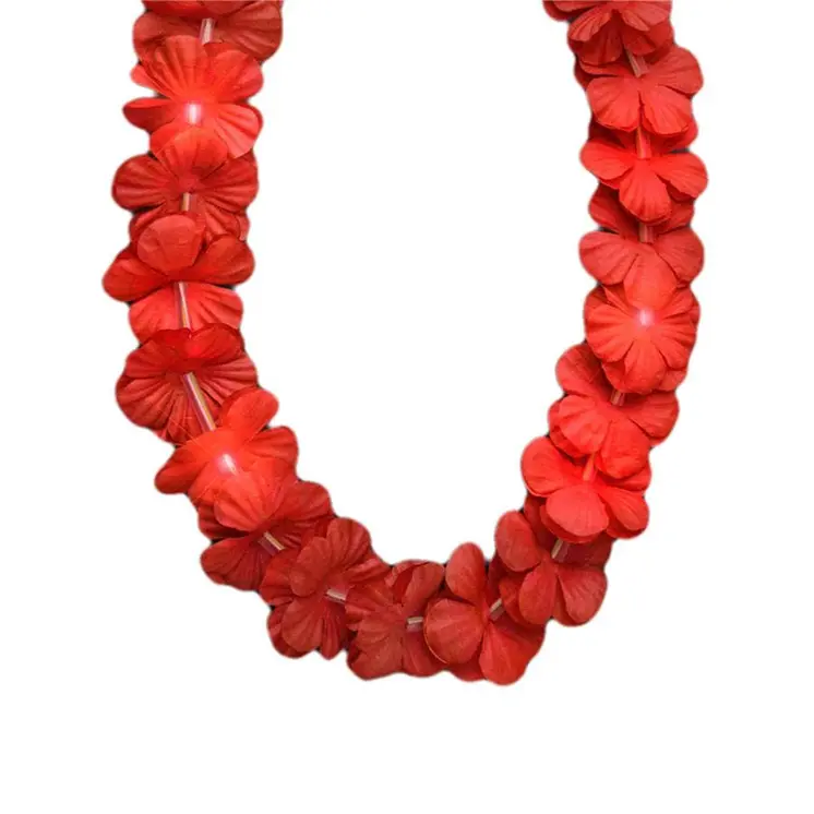 Light Up Hawaiian Flower Lei Necklace Red