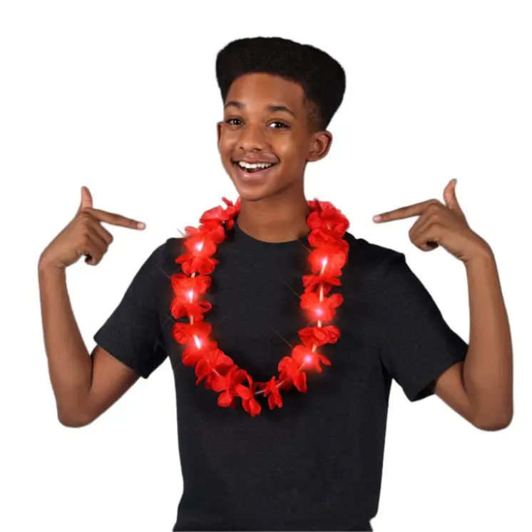 Light Up Hawaiian Flower Lei Necklace Red