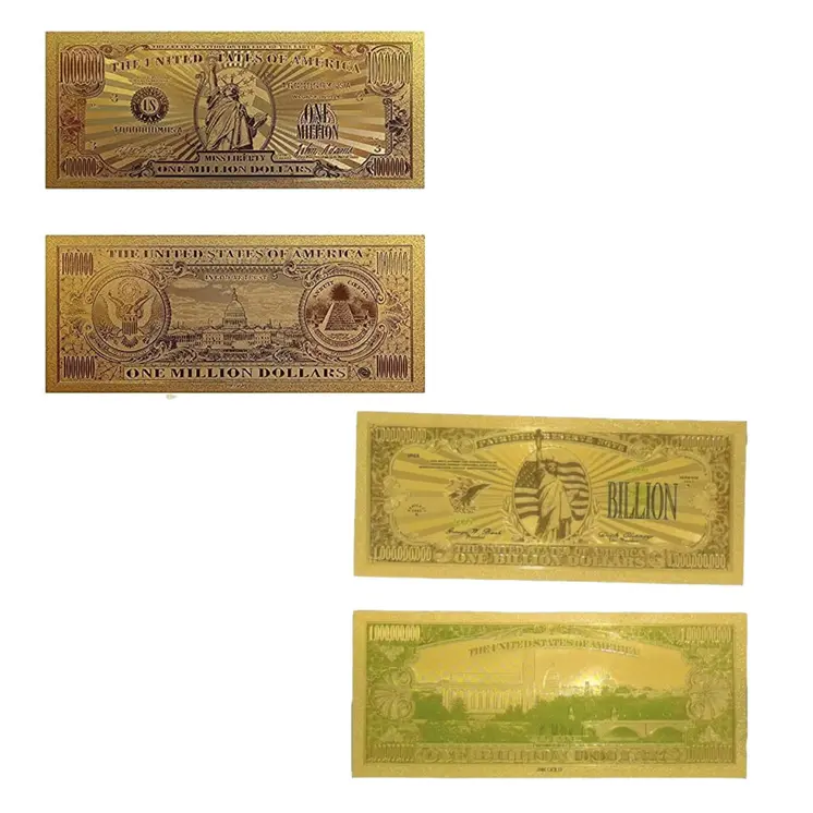 Set of 14  Commemorative Mega Billion 24K Gold Plated US Dollar Fake Banknotes Timeless Collection Protector Sold Separately